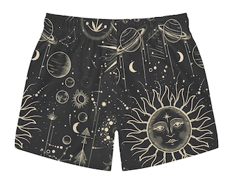 Celestial Outer Space Men's Swimming Trunks Sun Moon Stars Swim Trunks Galaxy Planets lover Swimwear Space Astronomy