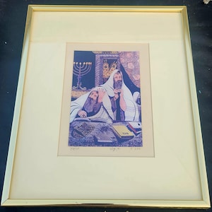 Impresión vintage firmada y enmarcada de Yom Kippur por Amram Ebgi