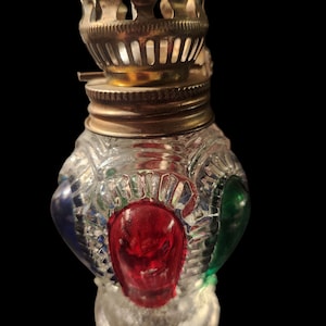 Beautiful Vintage Colorful Miniature Hurricane Lamp made in Hong Kong
