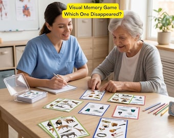 Visual Memory & Attention Cards for Seniors, Dementia Activity Printable, “Which One Disappeared” Game, OT Therapy Tool PDF