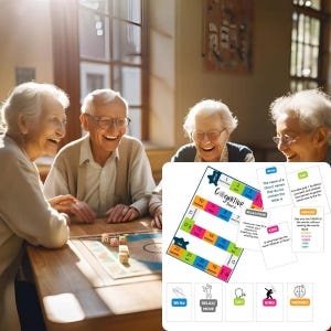 Juego de mesa cognitivo, juegos para la demencia, juego para romper el hielo, cuidado de la memoria, actividades para la demencia, tarjetas para la demencia, actividades para personas mayores, juegos para personas mayores