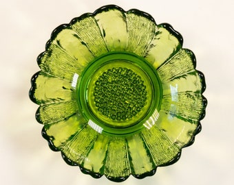 Indiana Glass Company Green Glass Sunflower Bowl - Avocado Glass - Pressed Glass - Jewelry- Easter Dining - Gift - St Patrick's Day - Spring