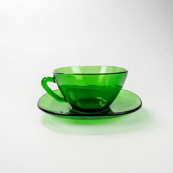 Lot De 2 Grandes Tasses Vereco Vertes Vintage - En Verre, Occasion En Bon état