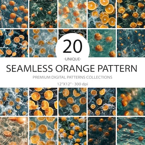 20 Orange in water Seamless Patterns, Orange in water Paper, Orange in water Digital Paper, Orange Collage Sheets, Orange Background