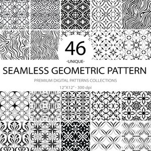 46 Geometric Seamless Patterns, Geometric Paper, Geometric Digital Paper, Geometric Collage Sheets, Geometric Background
