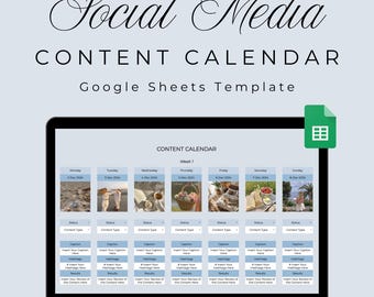 Blue Content Planner Template, Google Sheets Content Calendar, Social Media Planner, Business Tools, Instagram, Youtube, TikTok, Facebook
