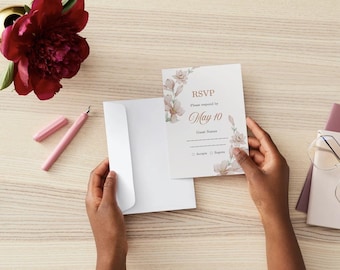 Editable RSVP Card Template | Canva Baby Shower RSVP | Digital Download Response Card | Neutral Boho Floral Design