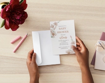 Editable Baby Shower Invitation Template | Boho Floral Canva Download | Neutral Gender Baby Invite | Digital Printable