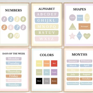 Set Of 6 Educational Posters, Educational Classroom Posters, Homeschool Prints, Toddler Playroom Decor, Educational Wall Art For Toddlers