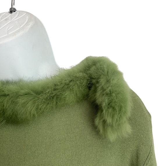 Vintage 90s 00s Sage Green Faux Fur Trim Fitted S… - image 4