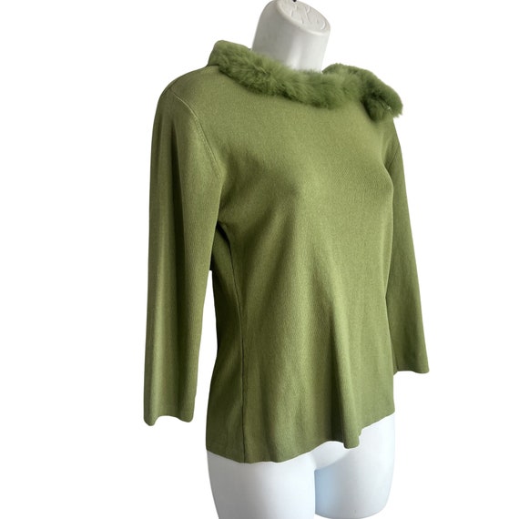 Vintage 90s 00s Sage Green Faux Fur Trim Fitted S… - image 2