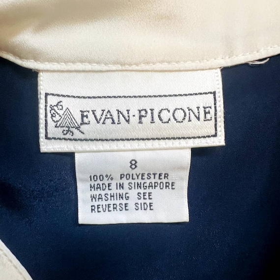 Vintage 90s Evan Picone Navy Blue Ivory Short Sle… - image 2