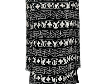 Vintage Adrianna Papell Negro Blanco Lentejuelas Manga Larga Túnica Top Tamaño L Noche