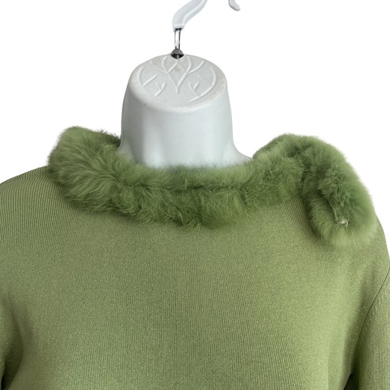 Vintage 90s 00s Sage Green Faux Fur Trim Fitted S… - image 3
