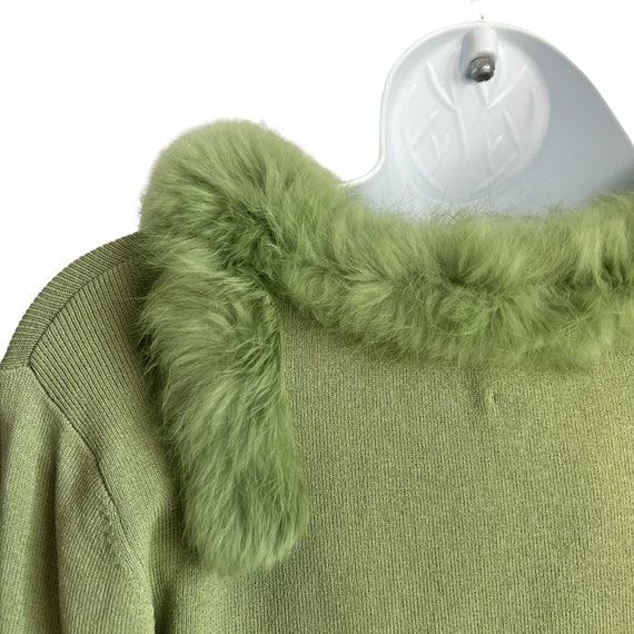 Vintage 90s 00s Sage Green Faux Fur Trim Fitted S… - image 6