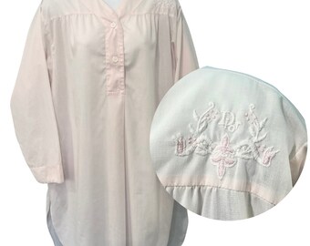 Vintage Christian Dior Embroidered Baby Pink Nightshirt Nightgown M / L *GOOD*