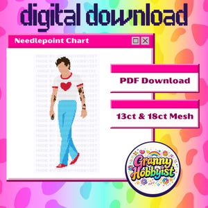Pop Star Harry Needlepoint Chart PDF | 18 Mesh & 13 Mesh Pattern | Pop Culture Needlepoint | Instant Digital Download