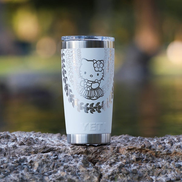 White HK Hula Puakenikeni Design Laser Engraved Yeti 20 oz.