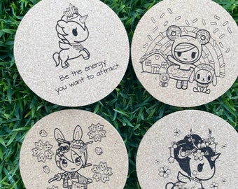 Tokidoki Inspired Set of 4 Cork Coasters - New!