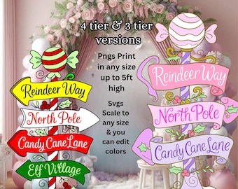 Svg Png Pastel 4ft Whimsical Christmas Directional sign bundle, Cute Pink glitter magic fairies crossing Printable clipart, wood soft colors
