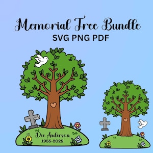 Family Memorial tree Png pdf svg, bundle, dove bird, grave stone, 2025 cartoon style tree leaves, laser cut file, flower box garden
