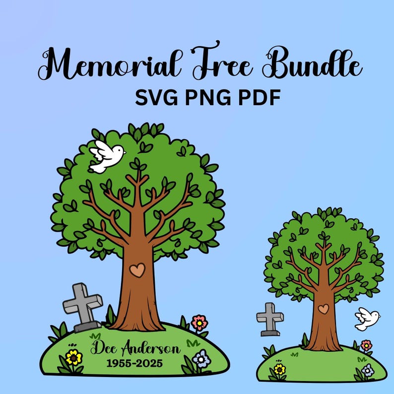 Family Memorial Tree Png Pdf Svg, Bundle, Dove Bird, Grave Stone, 2025 ...