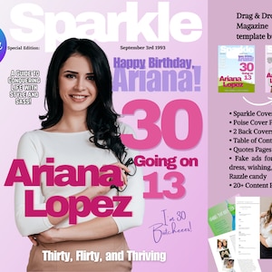 13 going on 30 Party Theme, Poise, Sparkle Magazines and Covers Template, back to school, THIRTY, FLIRTY & THRIVING parody Magazine Cover, image 4