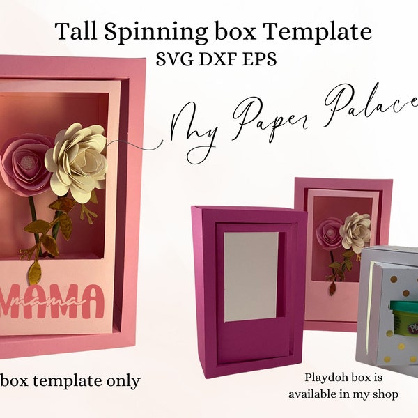 Printable 3d birthday card , Tall spinning box template svg dxf eps ,wedding card favor box, mothers day flower box, fathers day card