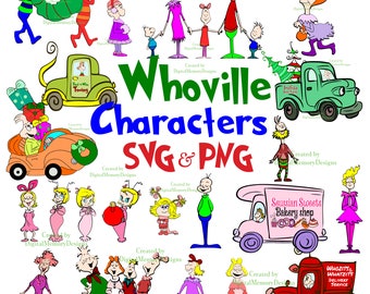 Whimsical party, characters svg png bundle, welcome sign, Christmas town, cindy lou home sign, christmas santa thief, movie film bundle