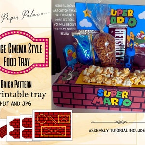 Old fashioned Concession tray Printable PDF , popcorn tray,Brick pattern, princess tray, video game box, tangled pattern template