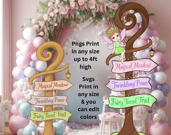 Svg Png Pastel 4ft Fairy Directional sign bundle Birthday Signs, Cute Pink glittermagic fairies crossing Printable clipart, wood soft colors