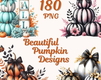 180 Watercolor Retro Halloween Pumpkin coquette bow, graphic design,  png bundle, pink blue Trending png, pumpkin patch sublimation pack