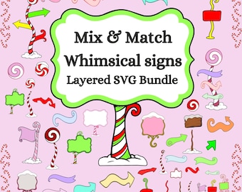 Diy Whimsical interchangeable Christmas Directional sign bundle, Birthday Signs, Cute Pink glitter fairy Printable clipart, wood Svg Pastel