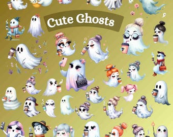 100 Watercolor Ghost bundle png designs bundle , ghost pets, Halloween ,Sticker decal set , graphic design sublimation clipart walking dog
