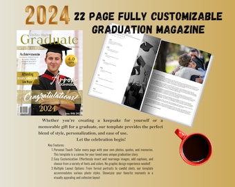 2026 High school Graduation party gift, , Fully editable custom DIY College Graduate magazine,  Front and back Covers ,personalize 20 pages,