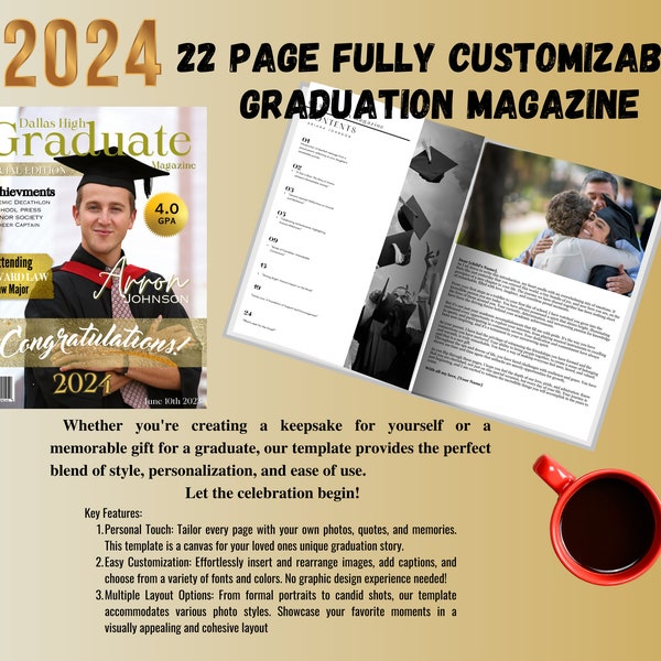 2024 High school Graduation party gift, , Fully custom DIY College Graduate magazine,  Front and back Covers ,personalize 20 pages,