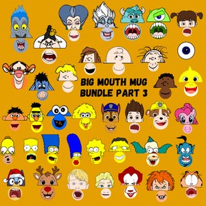 Big Mouth mug bottom Templates face Sublimation mugs Cartoon Characters bundle,cup  smile teeth Funny Viral mugs SVG PNG clip art lips