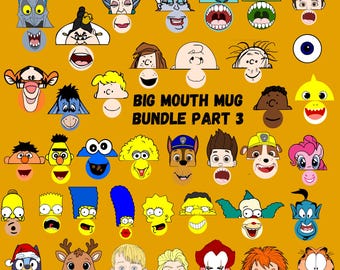 Big Mouth mug bottom Templates face Sublimation mugs Cartoon Characters bundle,cup  smile teeth Funny Viral mugs SVG PNG clip art lips