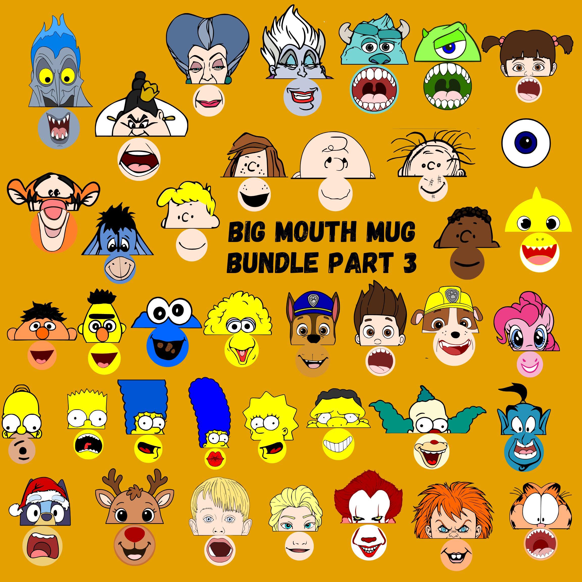Big Mouth Mug Bottom Templates Face Sublimation Mugs Cartoon Characters