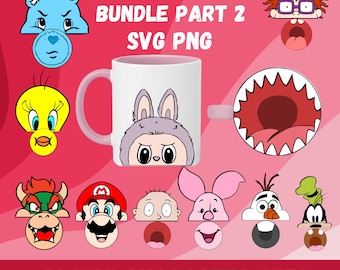 Big mouth mug Templates part 2, cup bottom Sublimation mugs Cartoon Characters bundle, face teeth Funny Viral mugs instant download SVG PNG