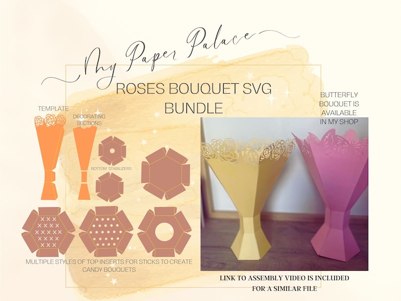 Roses Cardstock Flower Bouquet Gift Box Candy Bouquet, Cricut Score ...