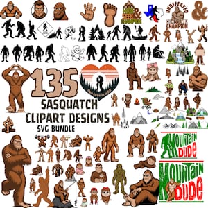 135 Bigfoot gelaagde Svg clipart bundel Big Foot, Sasquatch Build a scene Sign, sticker set, camping, tshirt ontwerpen