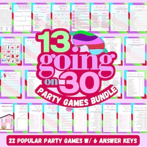 13 going on 30 Party Games, Pdf Png digital paper , Poise & Sparkle  Magazine art, DIY backgrounds posters for party decor, 30th birthday