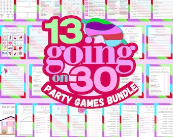 13 going on 30 Party Games, Pdf Png digital paper , Poise & Sparkle  Magazine art, DIY backgrounds posters for party decor, 30th birthday