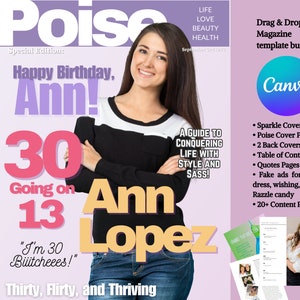 13 going on 30 Party Theme, Poise, Sparkle Magazines and Covers Template, wishing dust ,THIRTY, FLIRTY & THRIVING parody Magazine Cover,