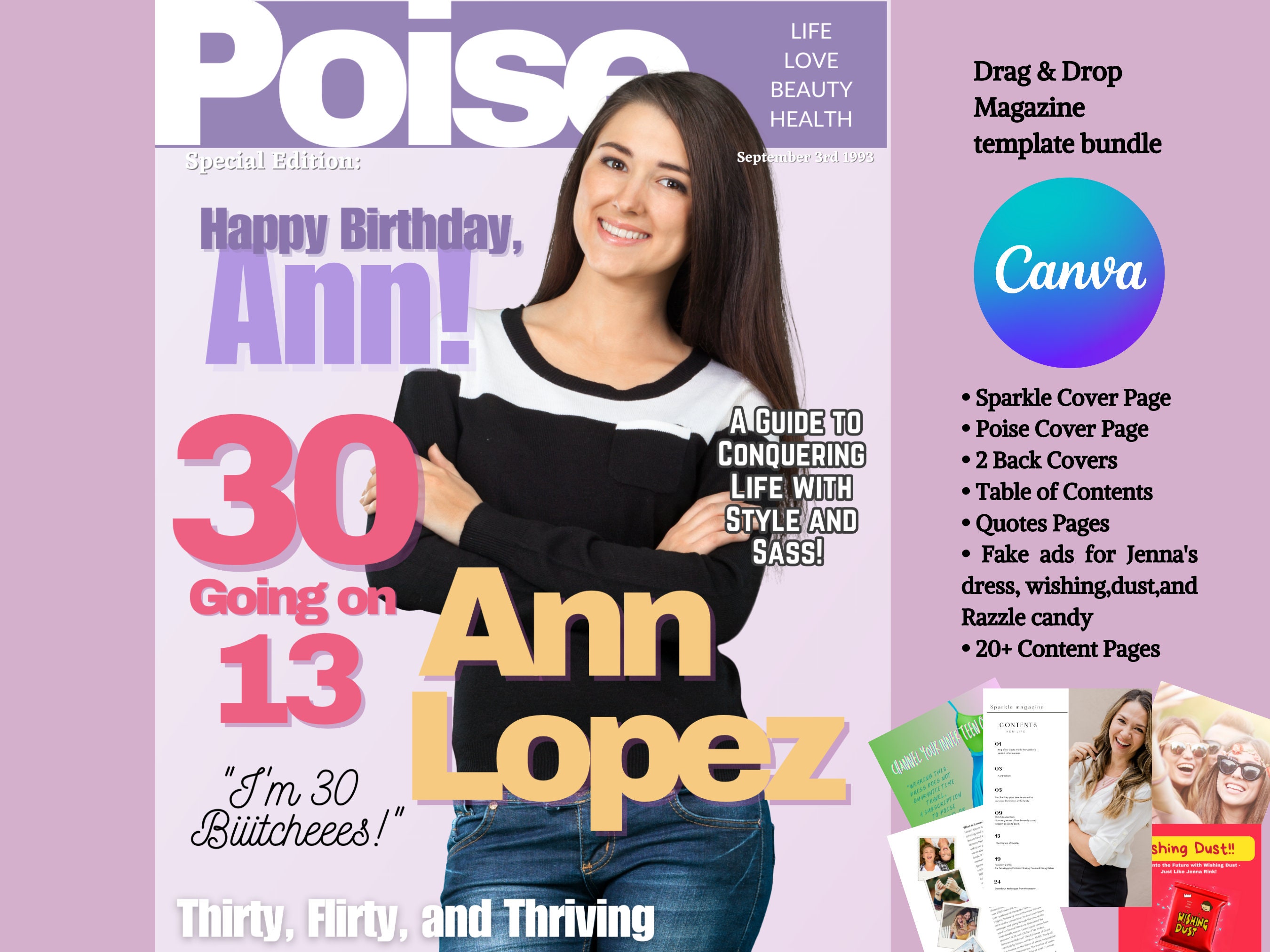 13 Going on 30 Full Magazine Template Bundle , Printable Poise 13 Going on 30 Full Magazine Template Bundle , Printable Poise