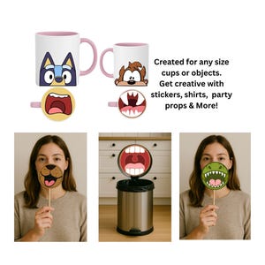 130 plantillas con boca grande, máscara de dibujos animados divertida, personajes de dibujos animados, tazas virales divertidas con dientes, descarga instantánea SVG PNG