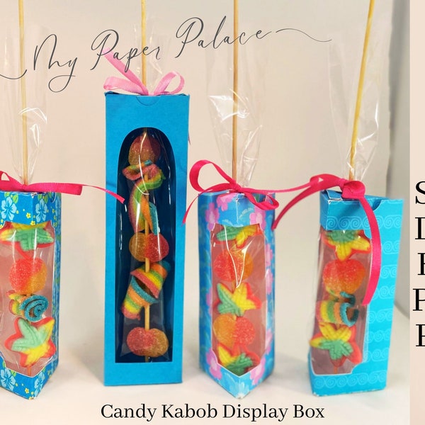Blank Candy kabob templates box svg dxf eps png pdf , large small candy stick display ,acetate window box corner cut window, front window