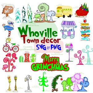 Arbres de Noël fantaisistes, lot de png de décorations de la ville, panneau de bienvenue, clipart silhouette village, fichiers svg en couches