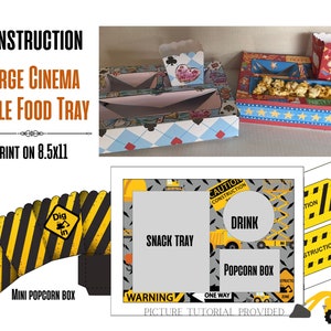 Bandejas de merienda para fiesta de construcción, obsequios de fiesta, camión volquete, señales viales, bandeja imprimible en pdf, bandeja para auto, bandeja para vehículo, plantilla de caja de palomitas